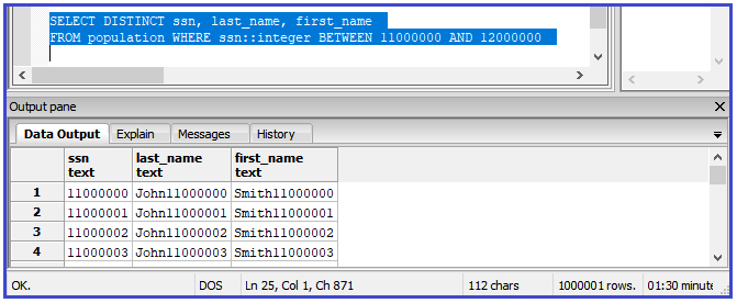 Result of query using DISTINCT
