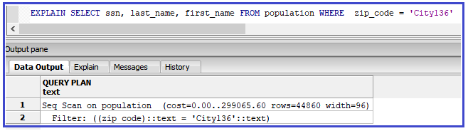 Result of EXPLAIN query